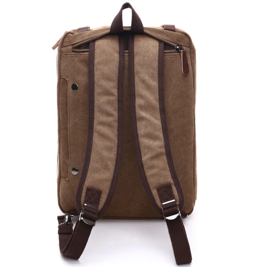 Zipper Shut Canvas Hybrid Briefcase, Converts to Backpack, Two Sizes