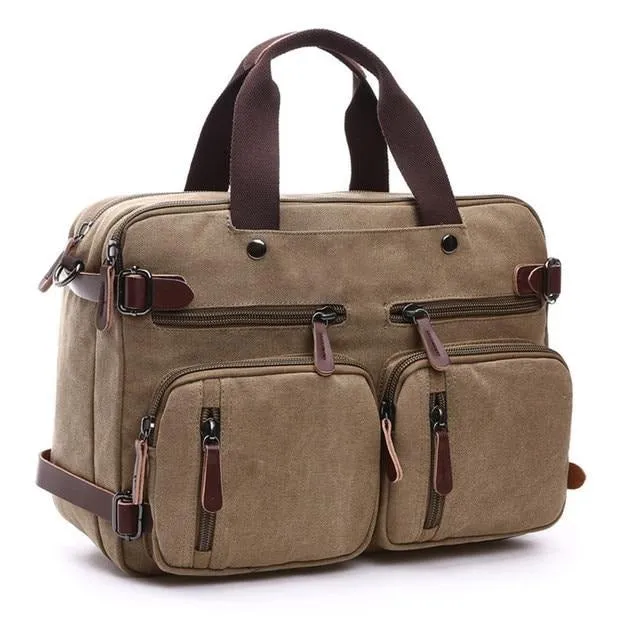 Zipper Shut Canvas Hybrid Briefcase, Converts to Backpack, Two Sizes