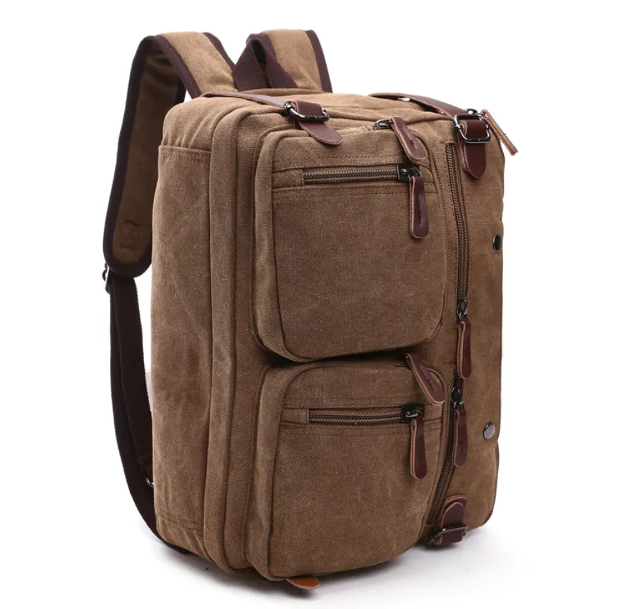 Zipper Shut Canvas Hybrid Briefcase, Converts to Backpack, Two Sizes