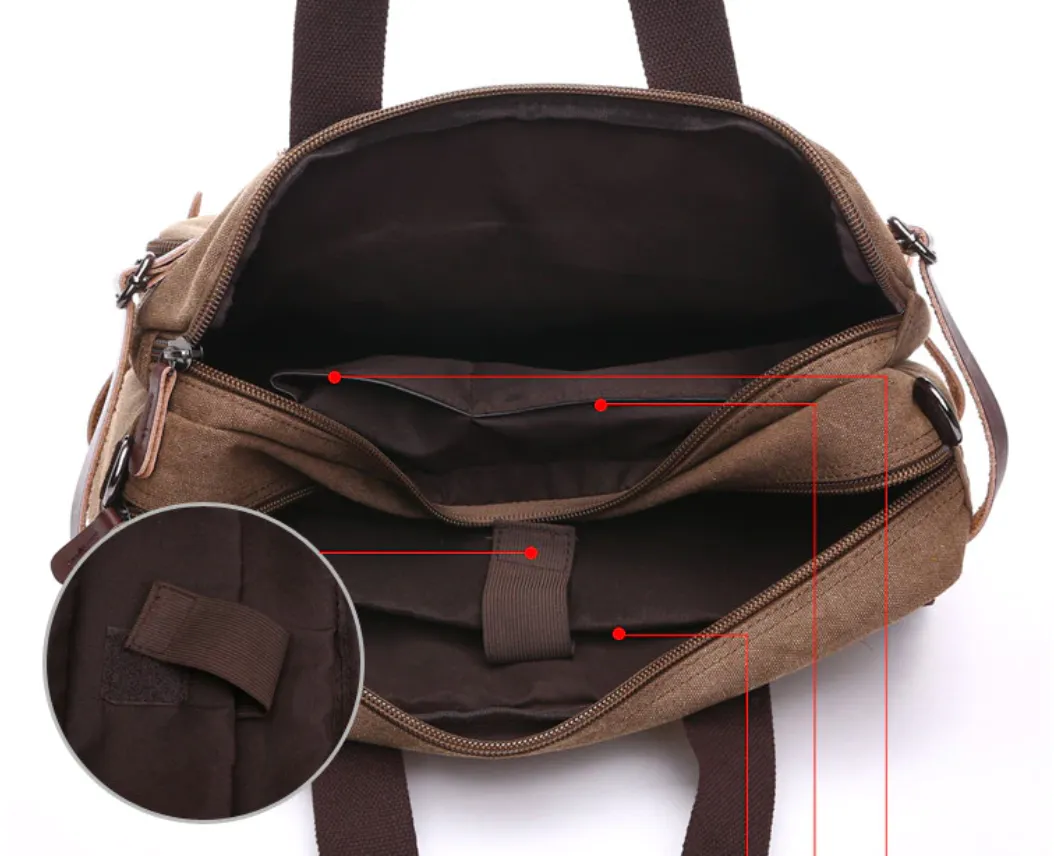 Zipper Shut Canvas Hybrid Briefcase, Converts to Backpack, Two Sizes
