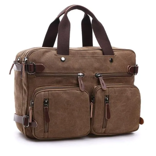 Zipper Shut Canvas Hybrid Briefcase, Converts to Backpack, Two Sizes