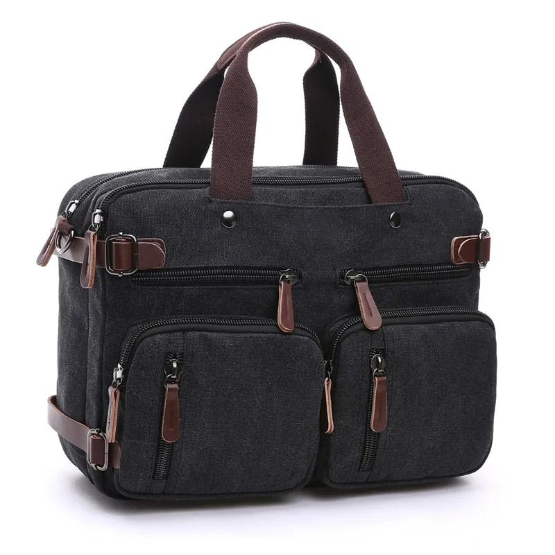 Zipper Shut Canvas Hybrid Briefcase, Converts to Backpack, Two Sizes