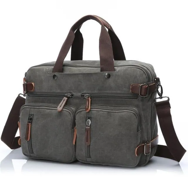 Zipper Shut Canvas Hybrid Briefcase, Converts to Backpack, Two Sizes