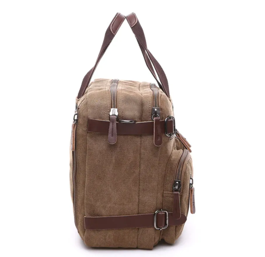 Zipper Shut Canvas Hybrid Briefcase, Converts to Backpack, Two Sizes