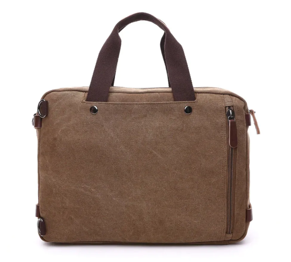 Zipper Shut Canvas Hybrid Briefcase, Converts to Backpack, Two Sizes