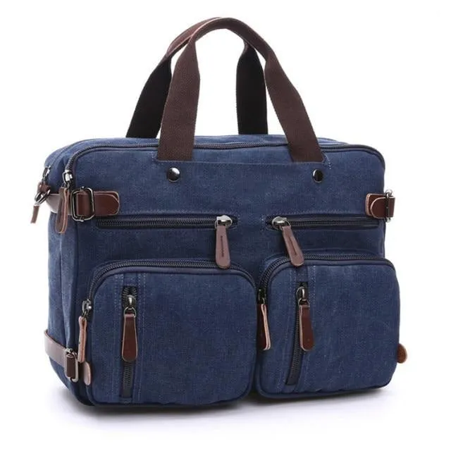 Zipper Shut Canvas Hybrid Briefcase, Converts to Backpack, Two Sizes
