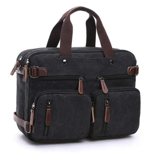 Zipper Shut Canvas Hybrid Briefcase, Converts to Backpack, Two Sizes