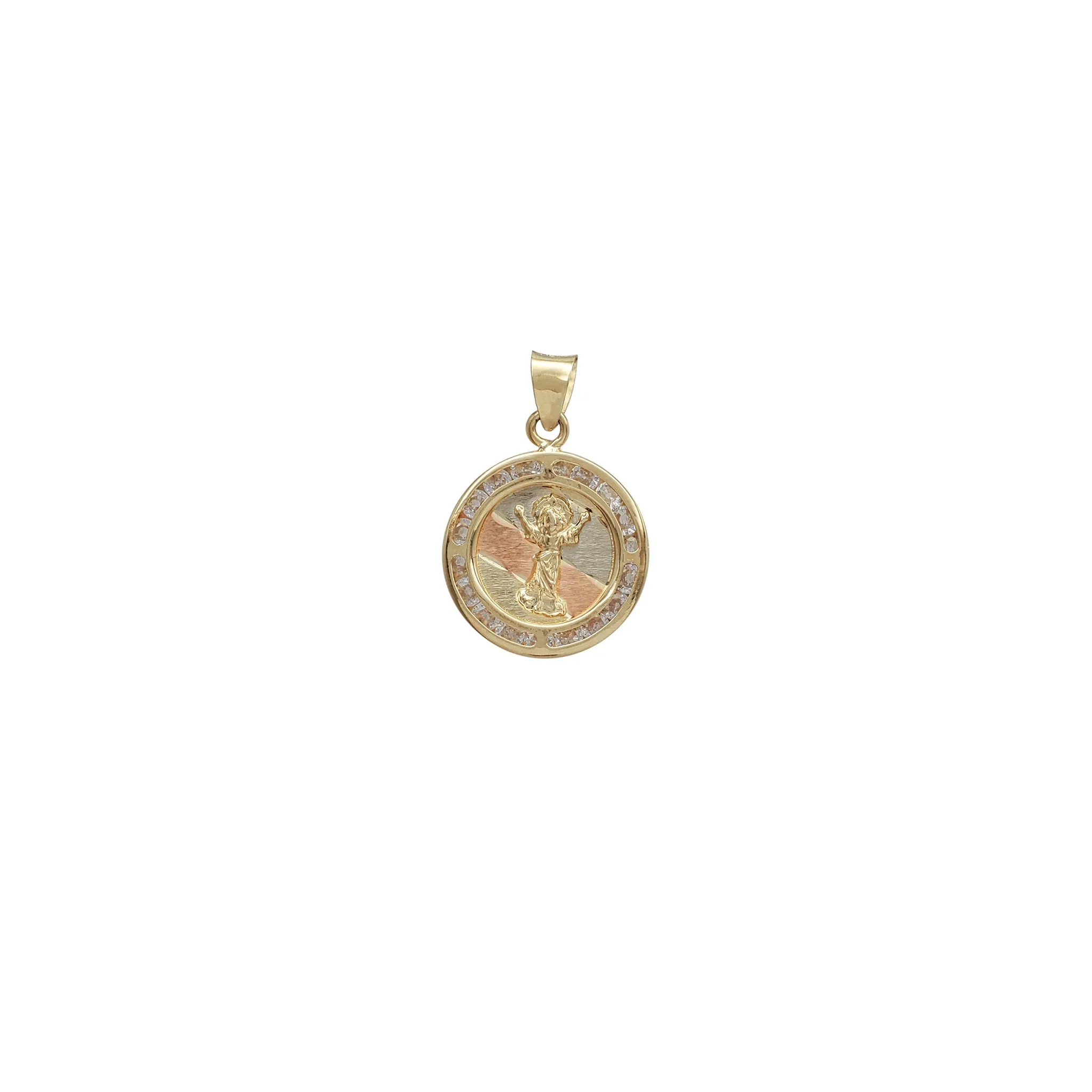 Zirconia Tricolor Channel-Set Divine Child Pendant (14K)