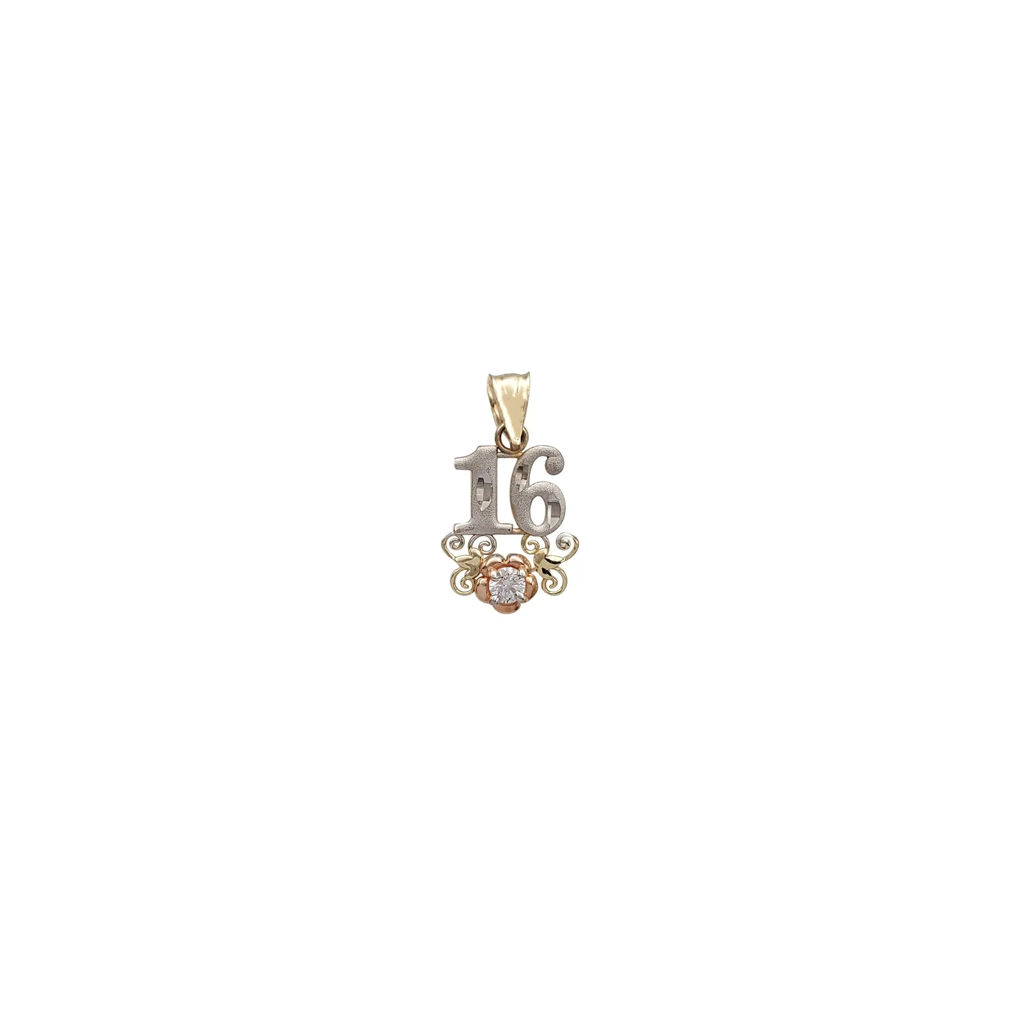Zirconia Tricolor Sweet 16 Flower  Pendant (14K)